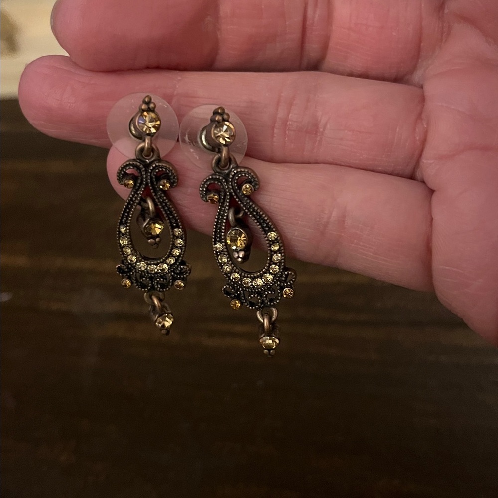 Antique-Style Gold and Bronze Teardrop Dangle Earrings